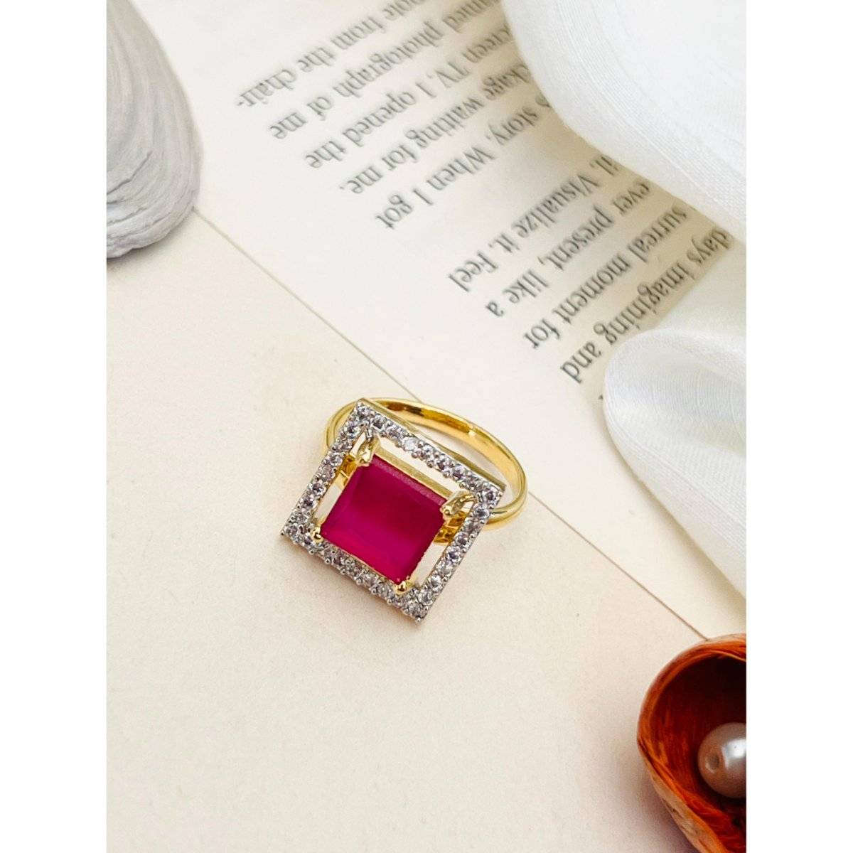 Abdesigns White Exquisite Gold Plated American Diamond Ring