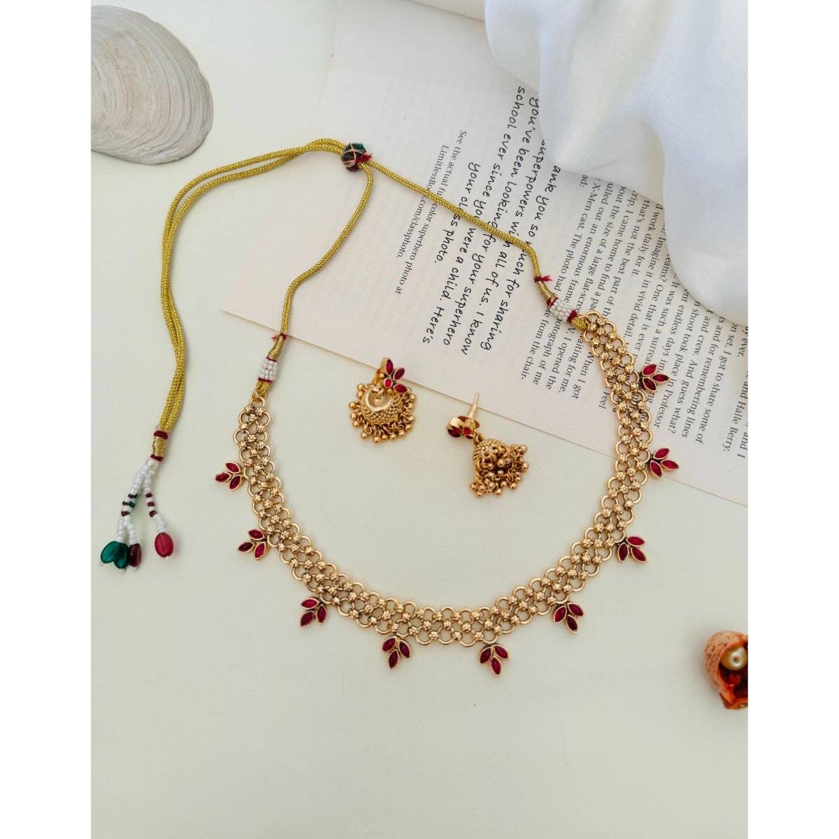 Abdesigns Red Enchanting Gold Plated Temple Necklace Set