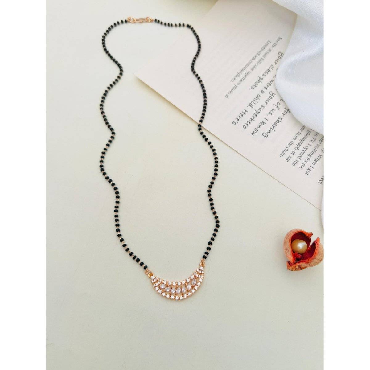 Abdesigns White Rose Gold Plated American Diamond Studded Beaded Mangalsutra