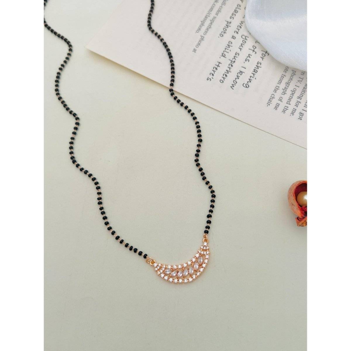 Abdesigns White Rose Gold Plated American Diamond Studded Beaded Mangalsutra