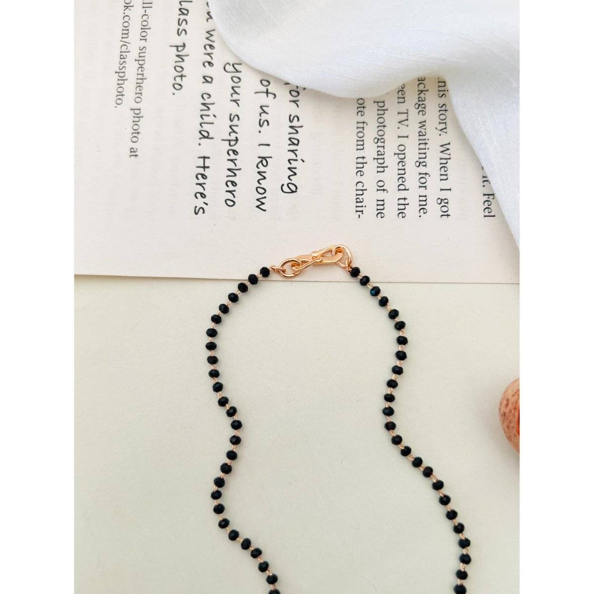 Abdesigns White Rose Gold Plated American Diamond Studded Beaded Mangalsutra