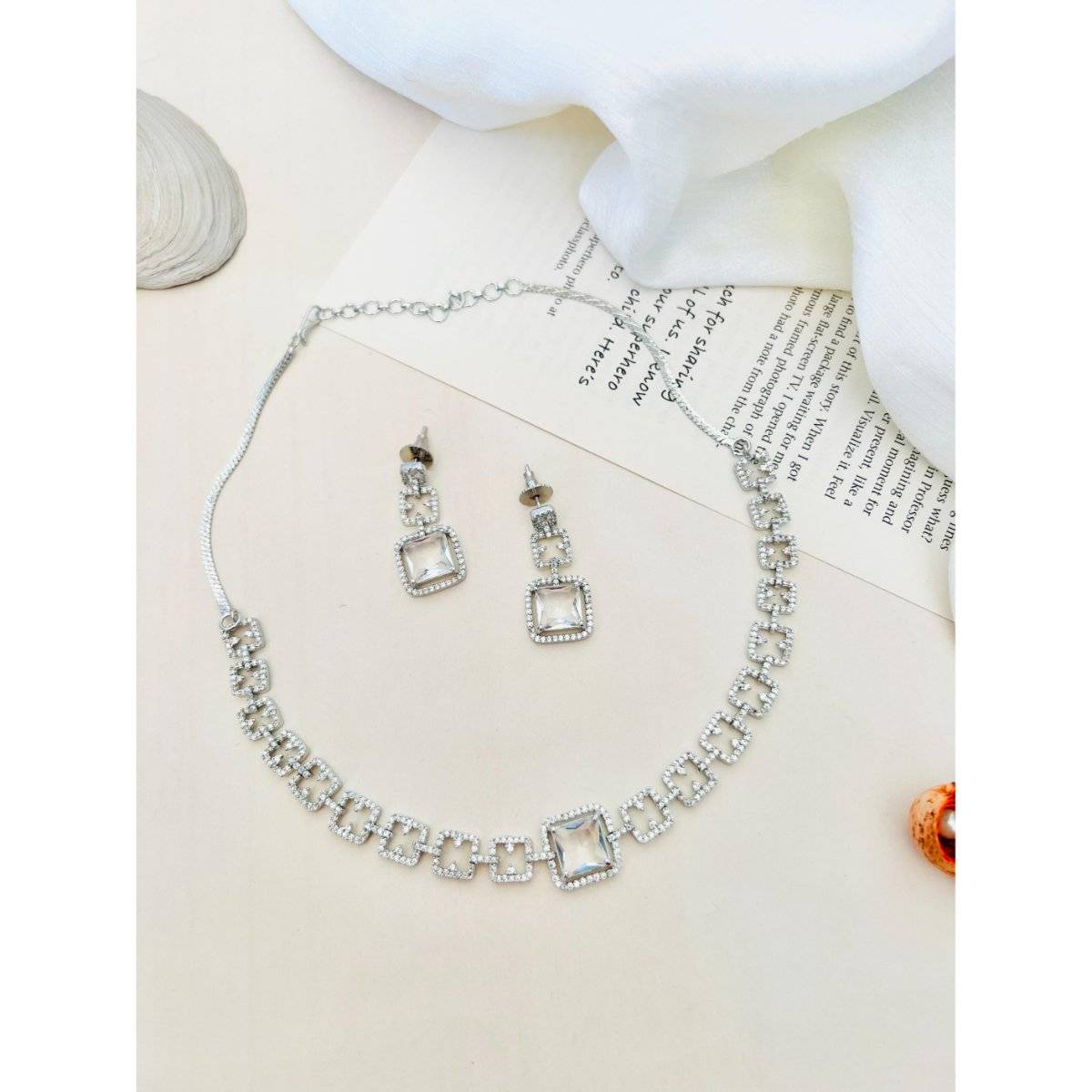 Abdesigns Blue Enchanting Silver Plated American Diamond Necklace Set · One Size