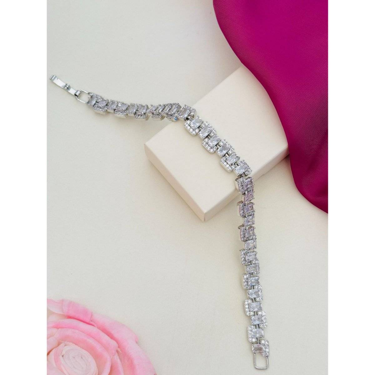 Abdesigns White High Quality Silver Plated American Diamond Bracelet