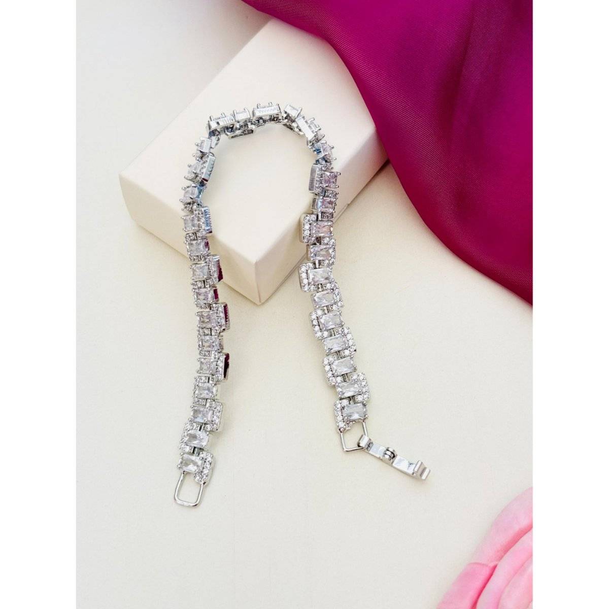 Abdesigns White High Quality Silver Plated American Diamond Bracelet