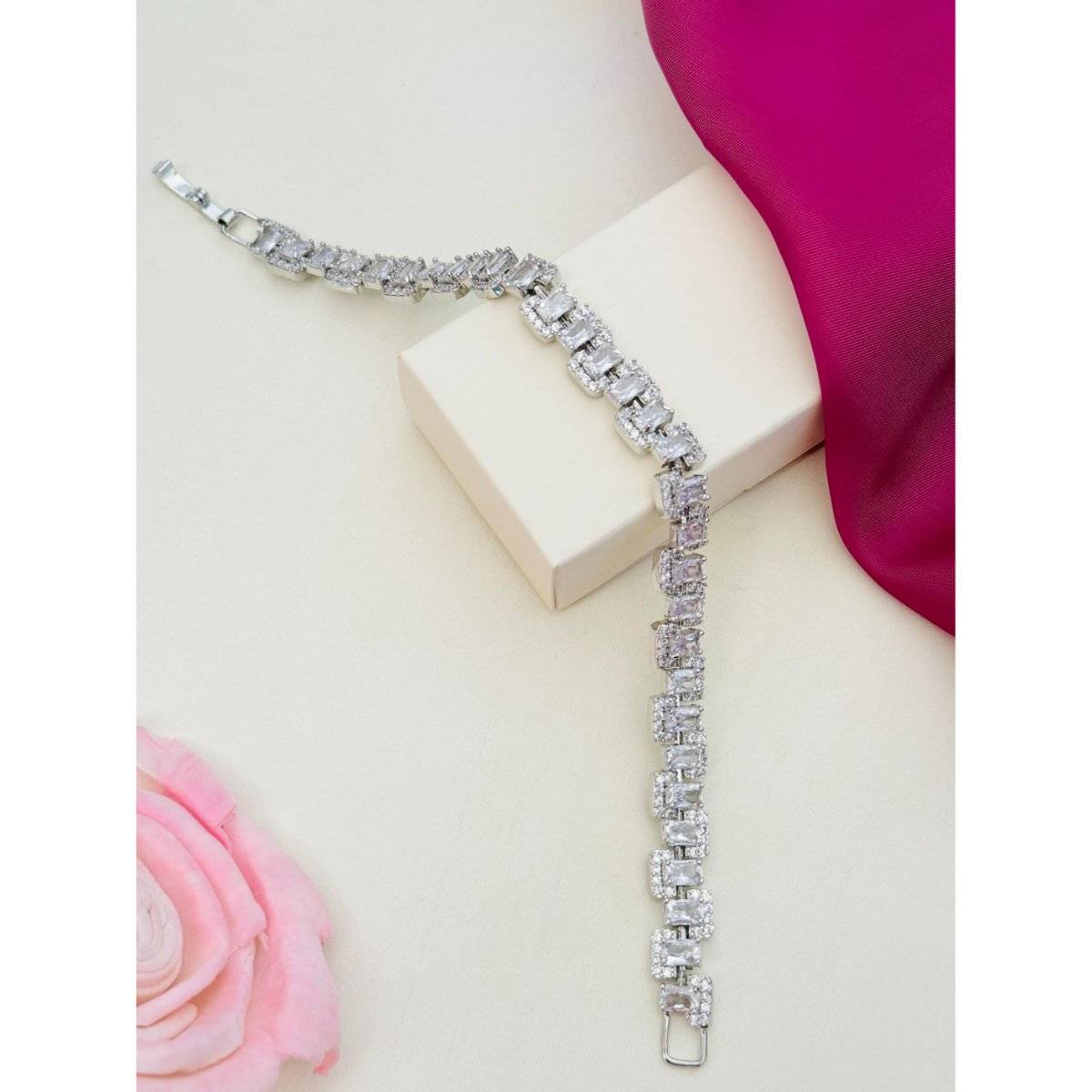 Abdesigns White High Quality Silver Plated American Diamond Bracelet