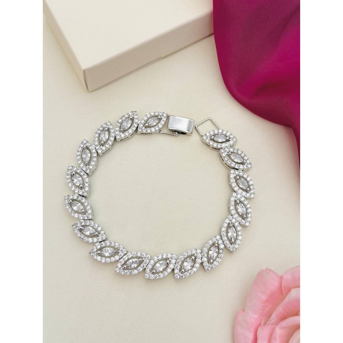 Abdesigns White High Quality Silver Plated American Diamond Earrings