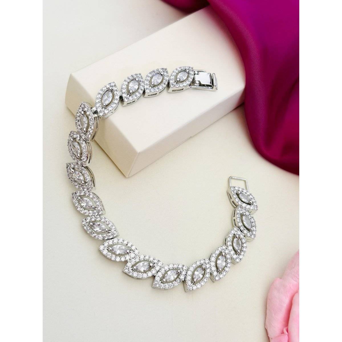 Abdesigns White High Quality Silver Plated American Diamond Earrings
