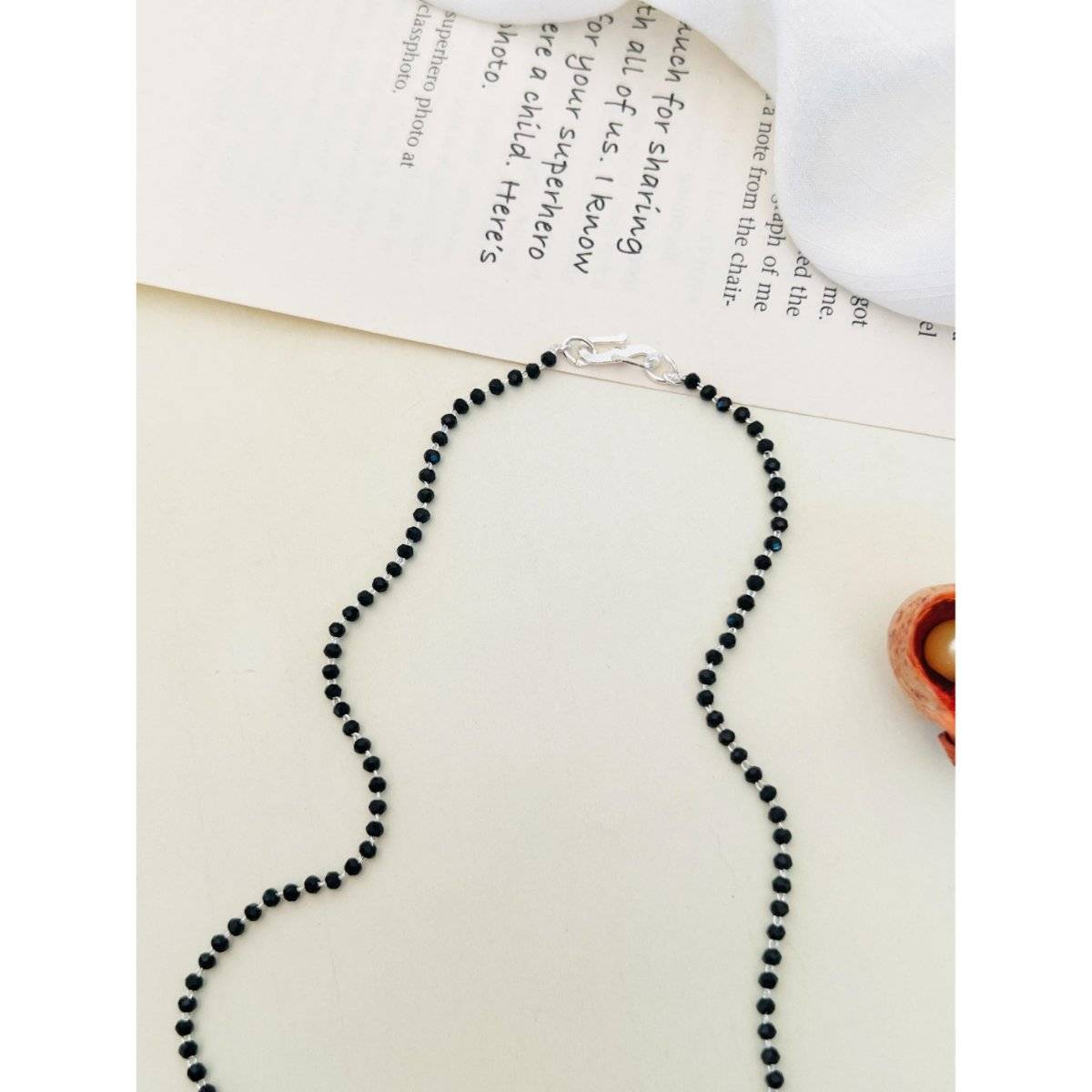 Abdesigns White Silver Plated American Diamond Studded Beaded Mangalsutra