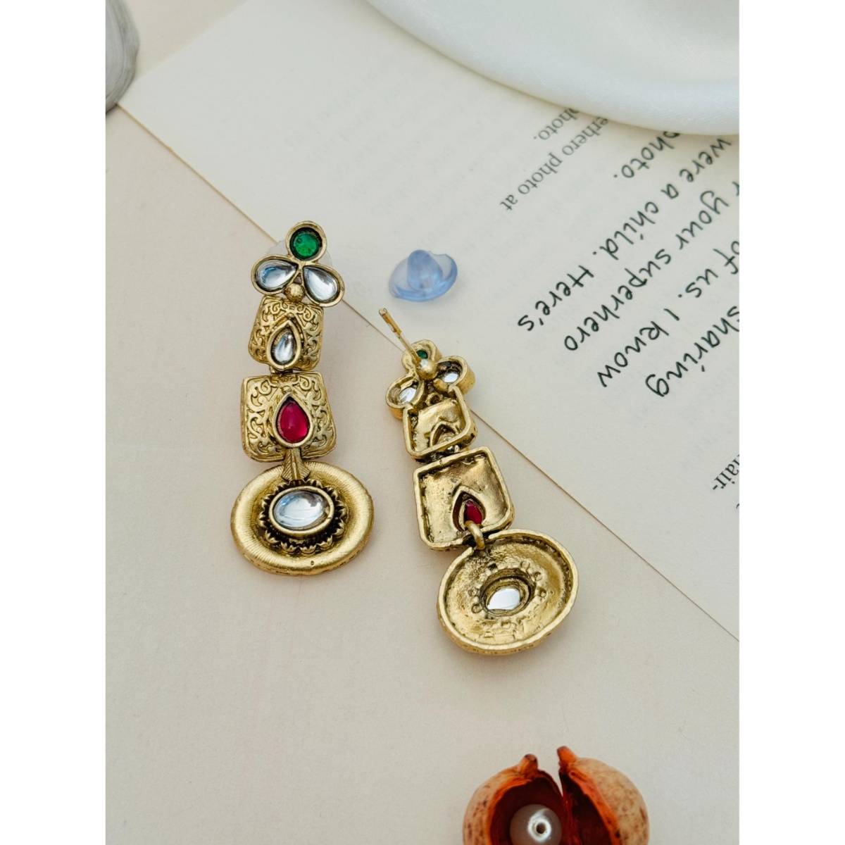 Abdesigns Enchanting Gold Plated Kundan Antique Necklace with Earrings