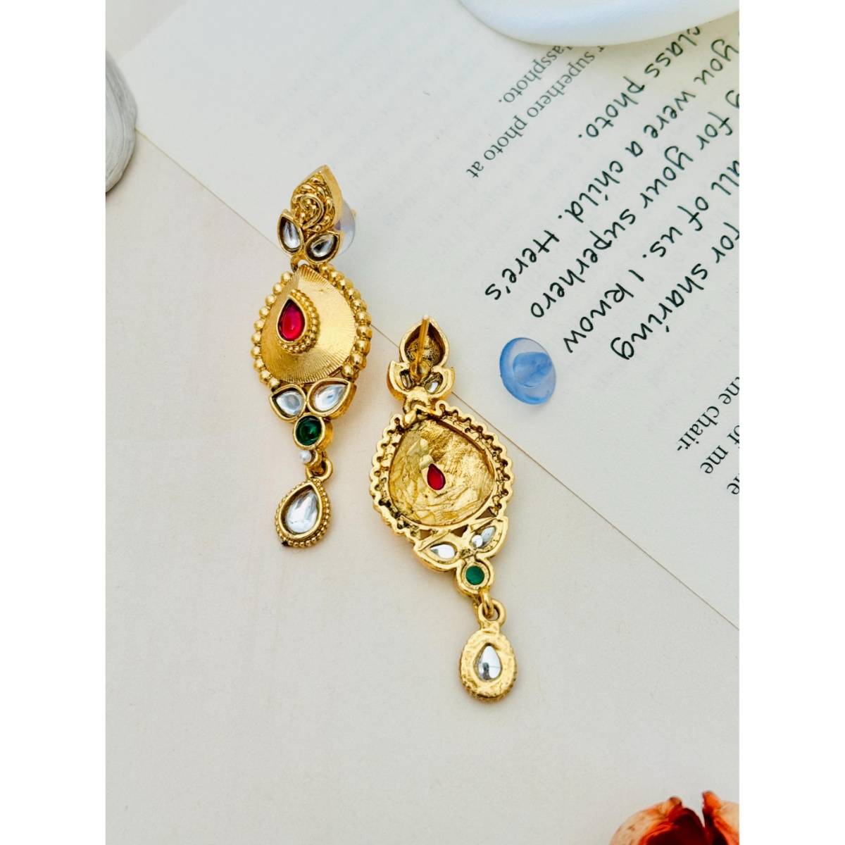 Abdesigns Sophisticated Gold Plated Kundan Antique Necklace with Earrings