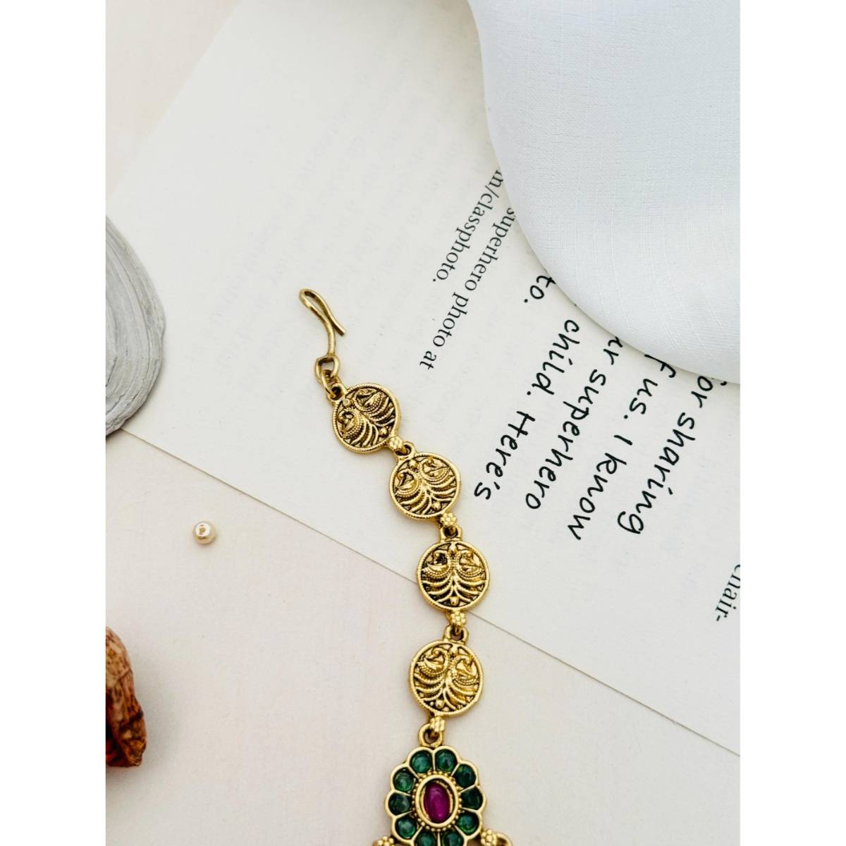Abdesigns Multi-Color Kemp Stone Studded and Beaded Temple Maang Tikka