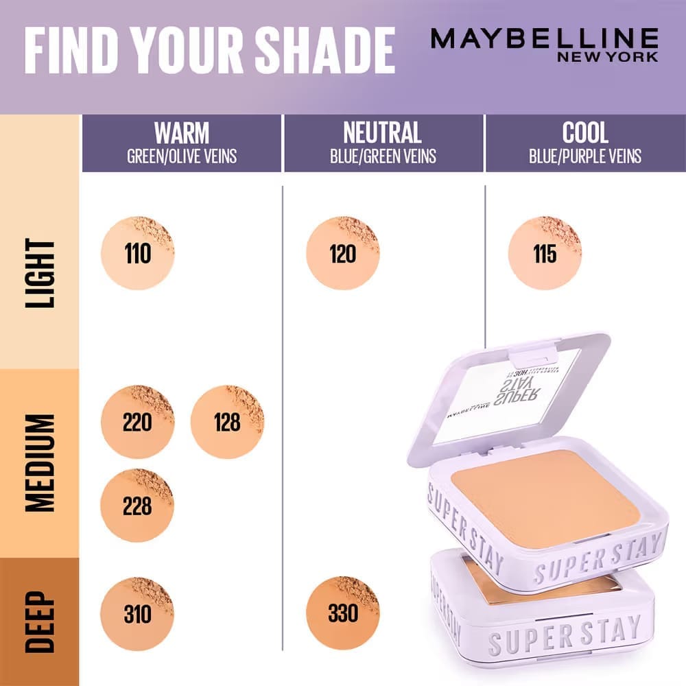 Maybelline New York - Super Stay Flex Powder Foundation Compact-30H Full Cover-for Oily Skin (9g)