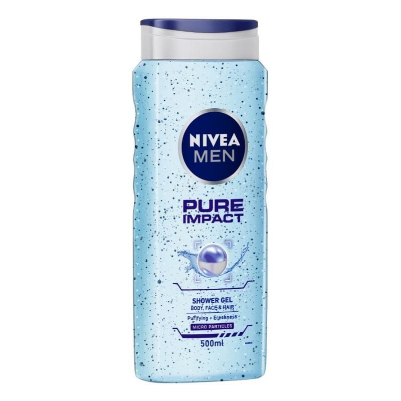 NIVEA - Men Body Wash, Pure Impact with Purifying Micro Particles, Shower Gel for Body, Face & Hair (500ML)