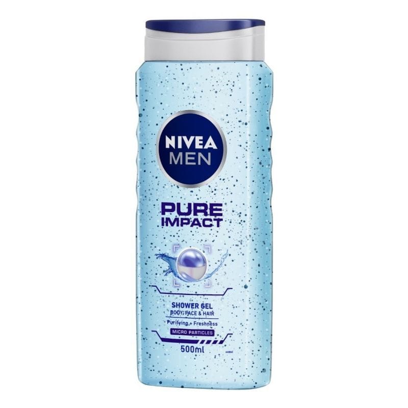 NIVEA - Men Body Wash, Pure Impact with Purifying Micro Particles, Shower Gel for Body, Face & Hair (500ML)