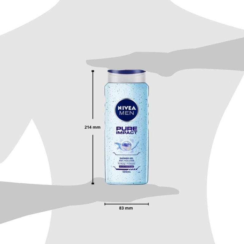NIVEA - Men Body Wash, Pure Impact with Purifying Micro Particles, Shower Gel for Body, Face & Hair (500ML)