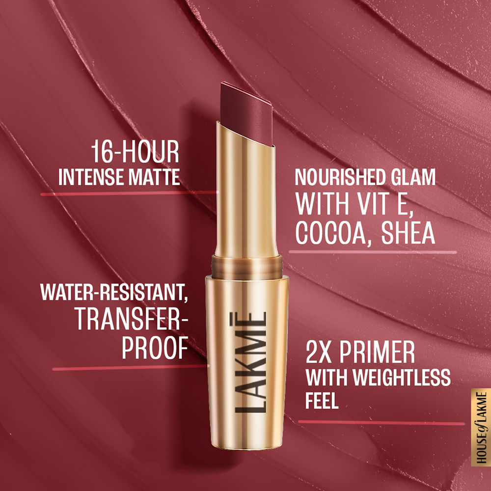 Lakme 9 To 5 Powerplay Priming Matte Lipstick For 16Hr Intense Matte , Rosy Sunday