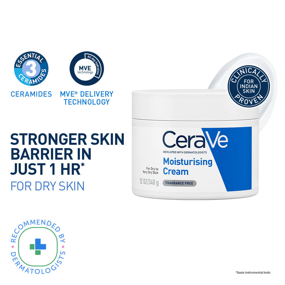 CeraVe Moisturizer For Dry Skin, Barrier Repair Cream with Ceramides, Dermatologist recommended (340 g)