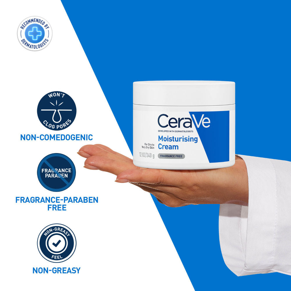 CeraVe Moisturizer For Dry Skin, Barrier Repair Cream with Ceramides, Dermatologist recommended (340 g)