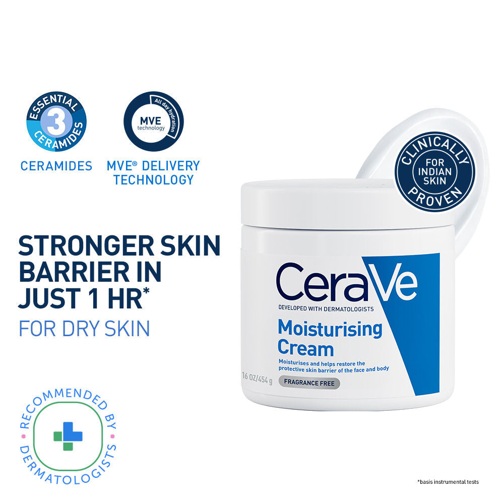 CeraVe Moisturizer For Dry Skin, Barrier Repair Cream with Ceramides, Dermatologist recommended (454 g)