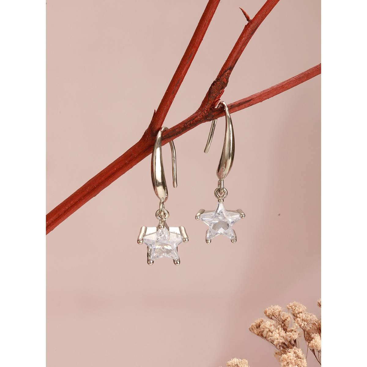Aatmana Rhodium-Plated Star Drop Earrings