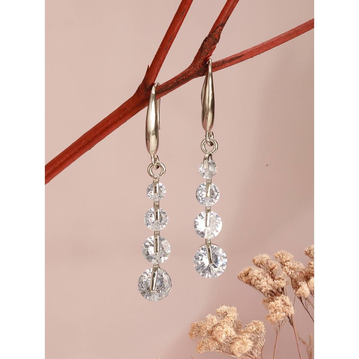 Aatmana Rhodium-Plated Contemporary Drop Earrings
