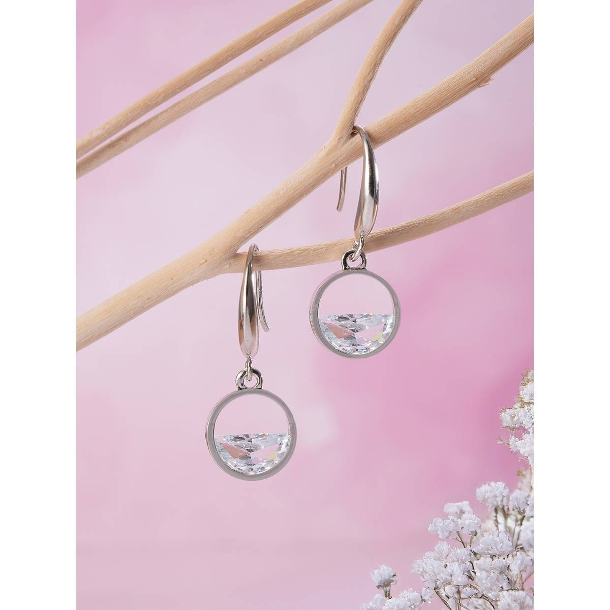 Aatmana Rhodium Plated Crystal Circular Drop Earrings · One Size