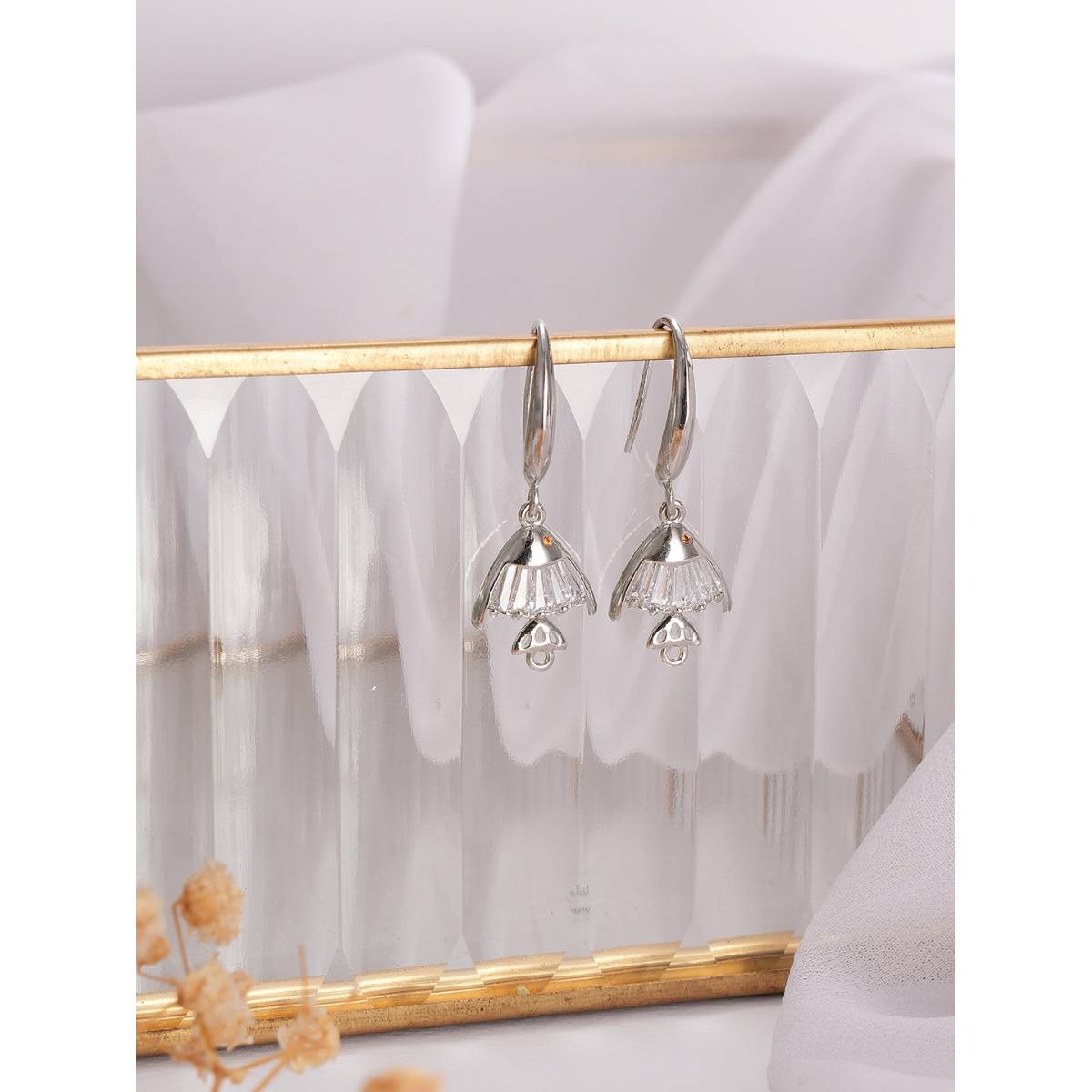 Aatmana Rhodium Plated Crystal Fish Shaped Drop Earrings