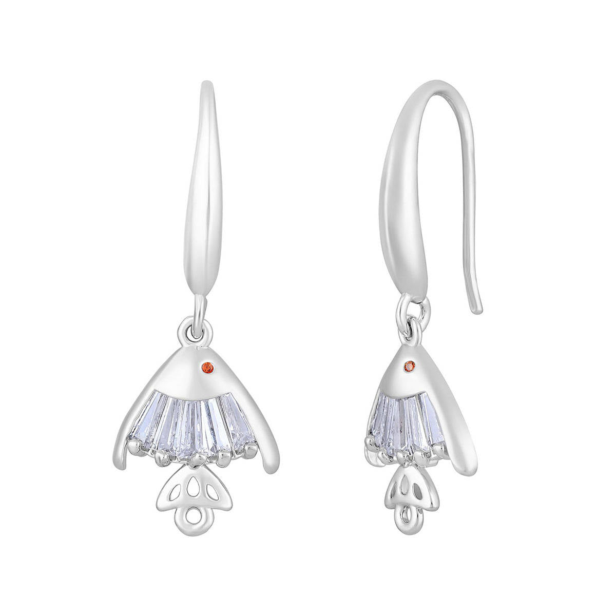 Aatmana Rhodium Plated Crystal Fish Shaped Drop Earrings