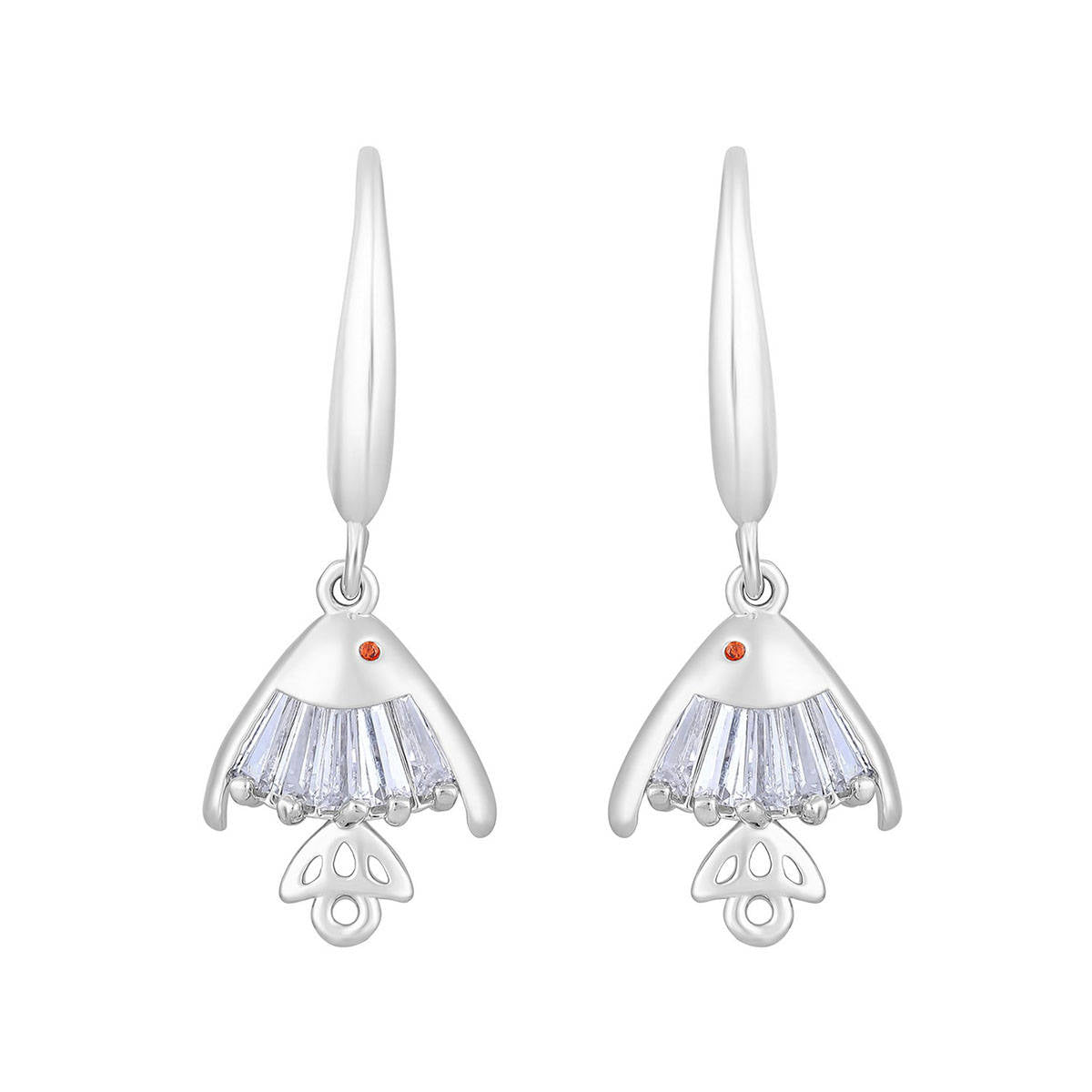 Aatmana Rhodium Plated Crystal Fish Shaped Drop Earrings