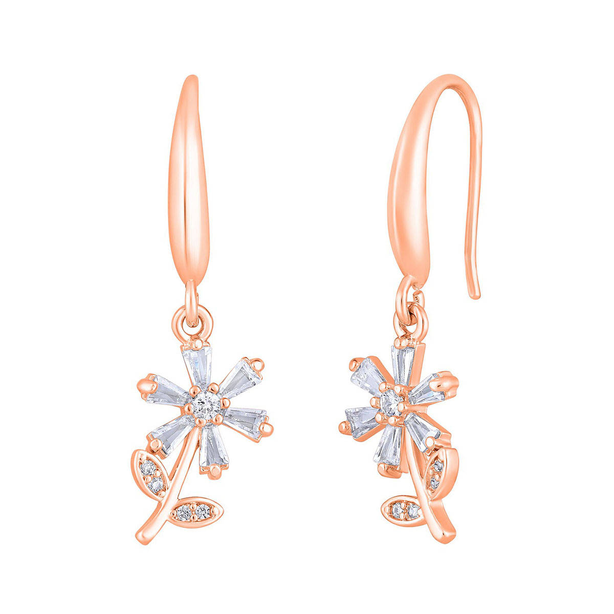 Aatmana Rose Gold-Plated Cz Studded Floral Drop Earrings