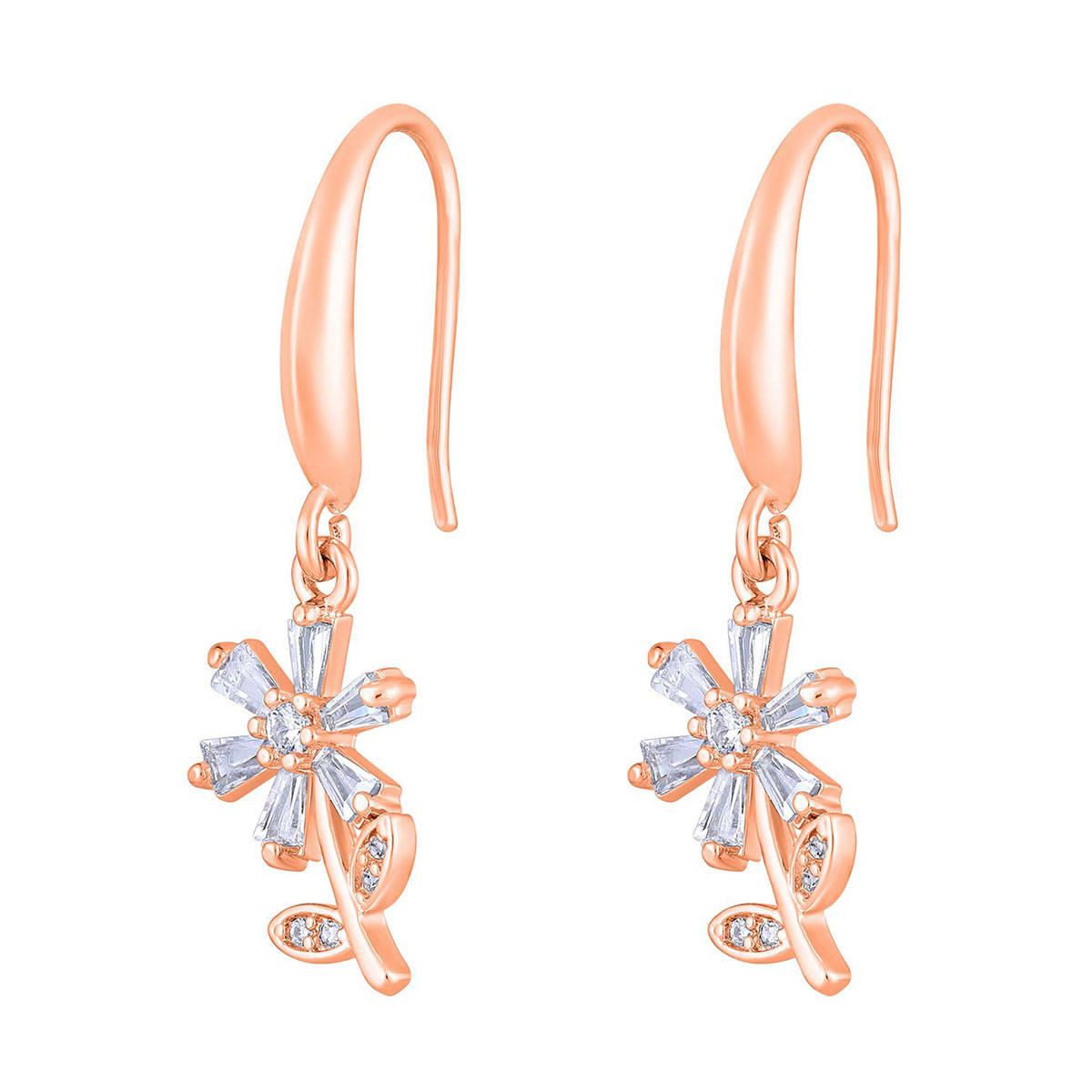 Aatmana Rose Gold-Plated Cz Studded Floral Drop Earrings
