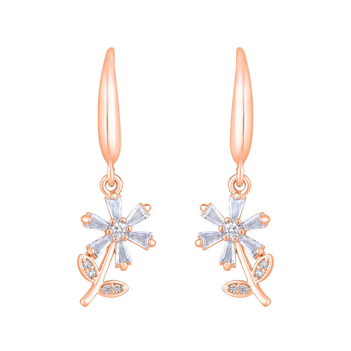 Aatmana Rose Gold-Plated Cz Studded Floral Drop Earrings