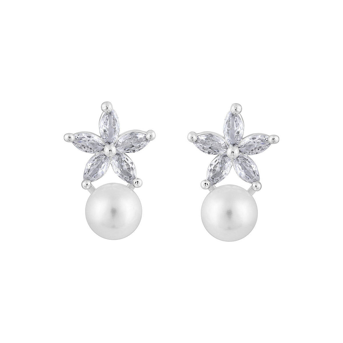 Aatmana Silver-Plated Pearl Studded Floral Stud Earrings