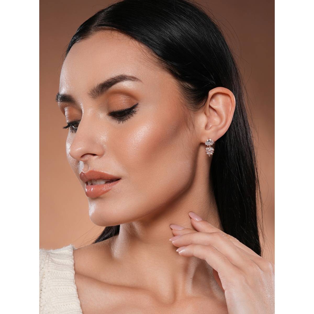 Aatmana Rose Gold Plated White Floral Drop Earrings