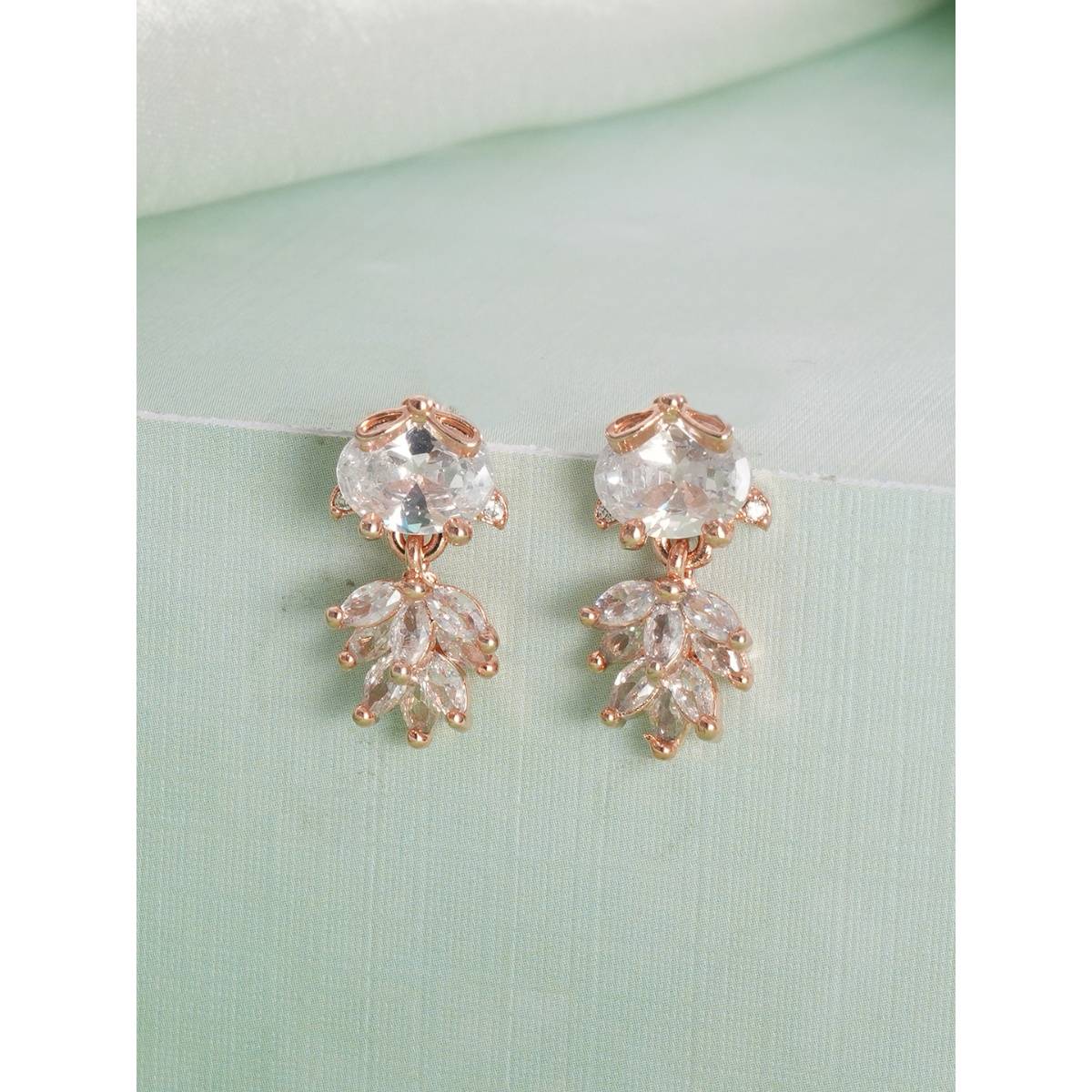 Aatmana Rose Gold Plated White Floral Drop Earrings