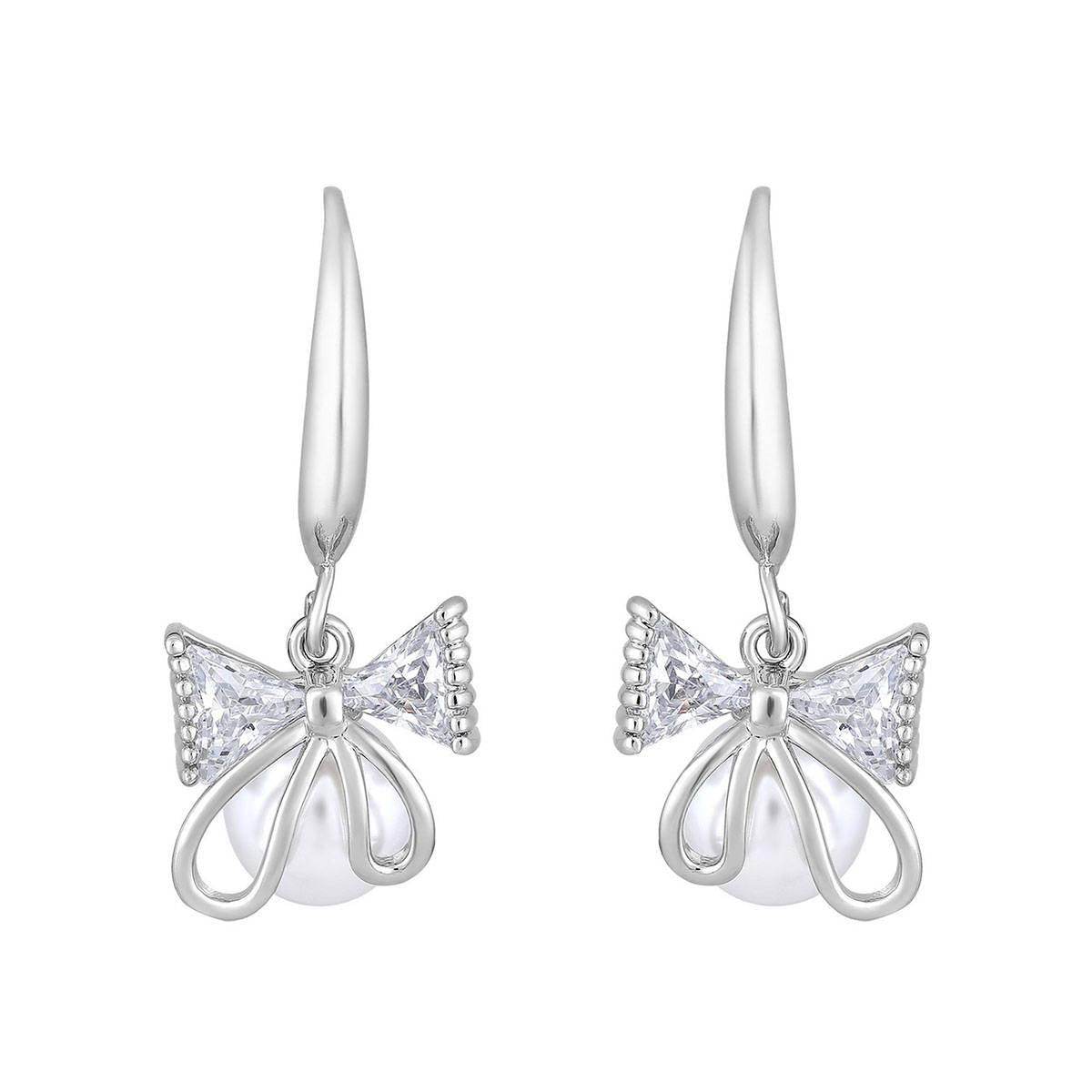Aatmana Rhodium Plated White Pearl and Crystal Studded Drop Earrings
