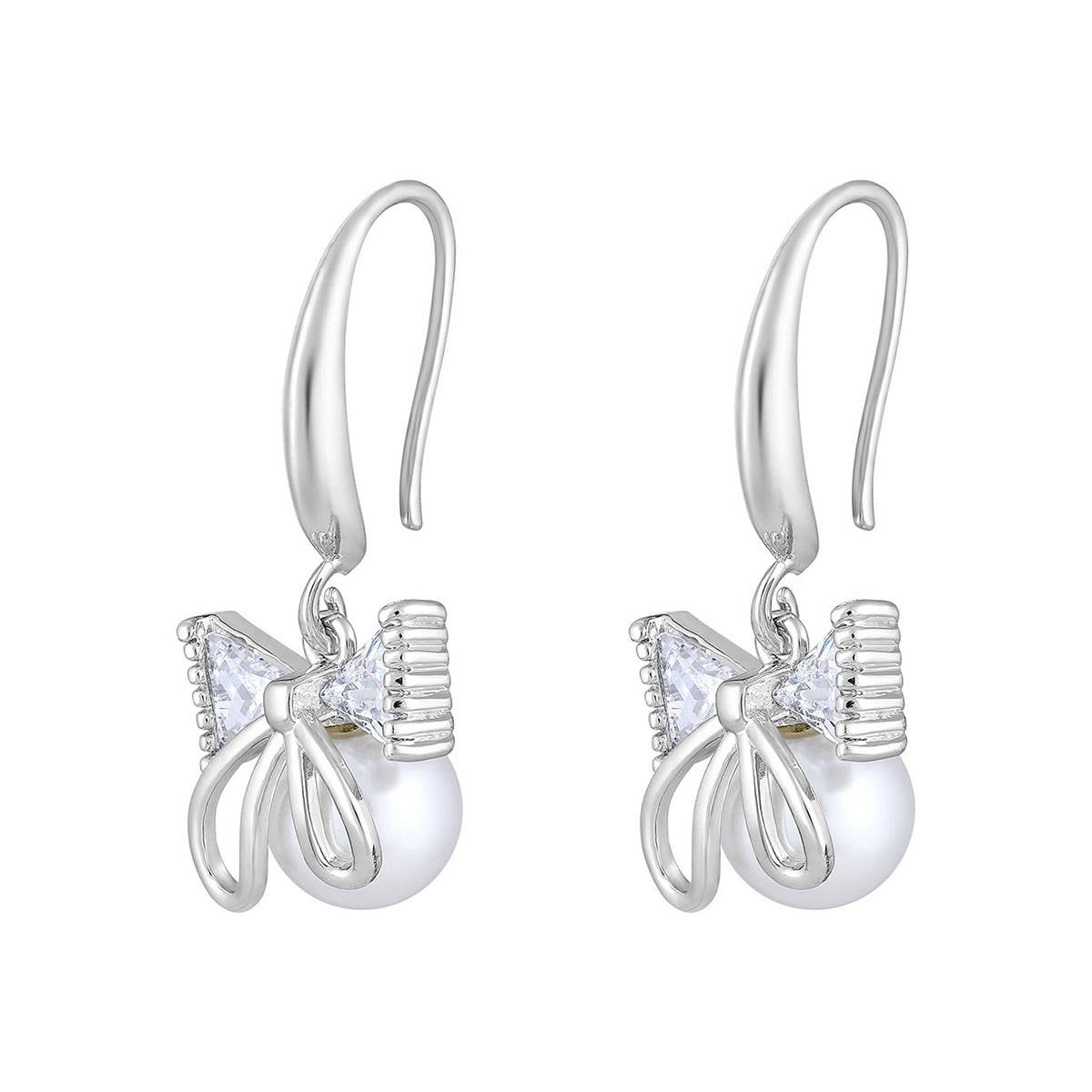 Aatmana Rhodium Plated White Pearl and Crystal Studded Drop Earrings