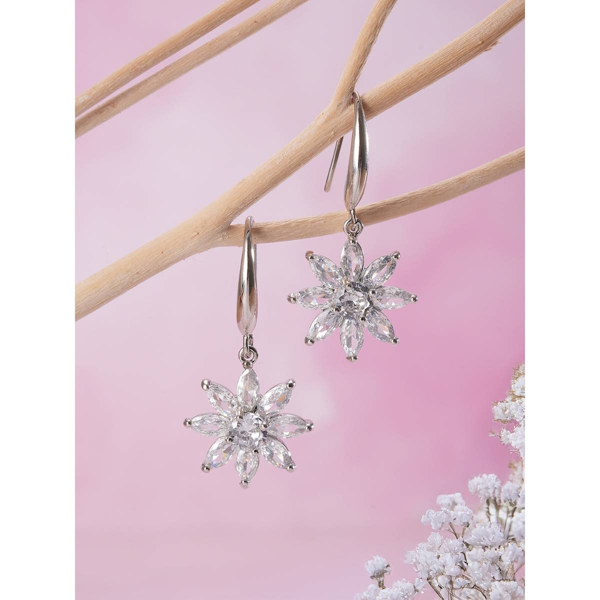 Aatmana Rhodium-Plated and Ad Floral Studs Earrings