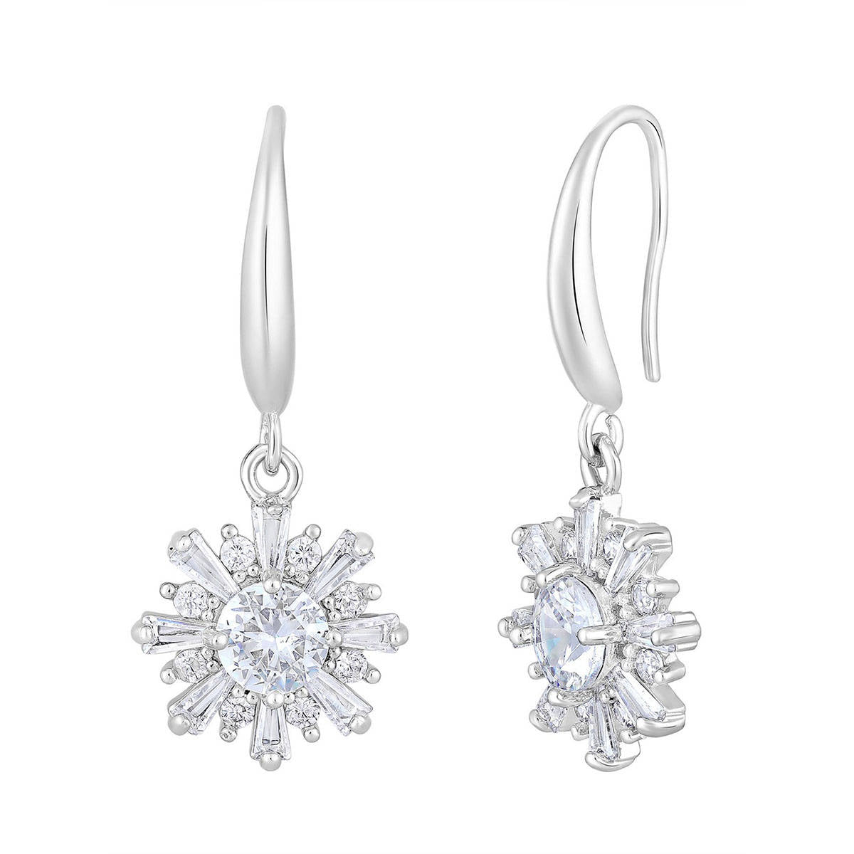 Aatmana Rhodium-Plated and Ad Studded Floral Drop Earrings