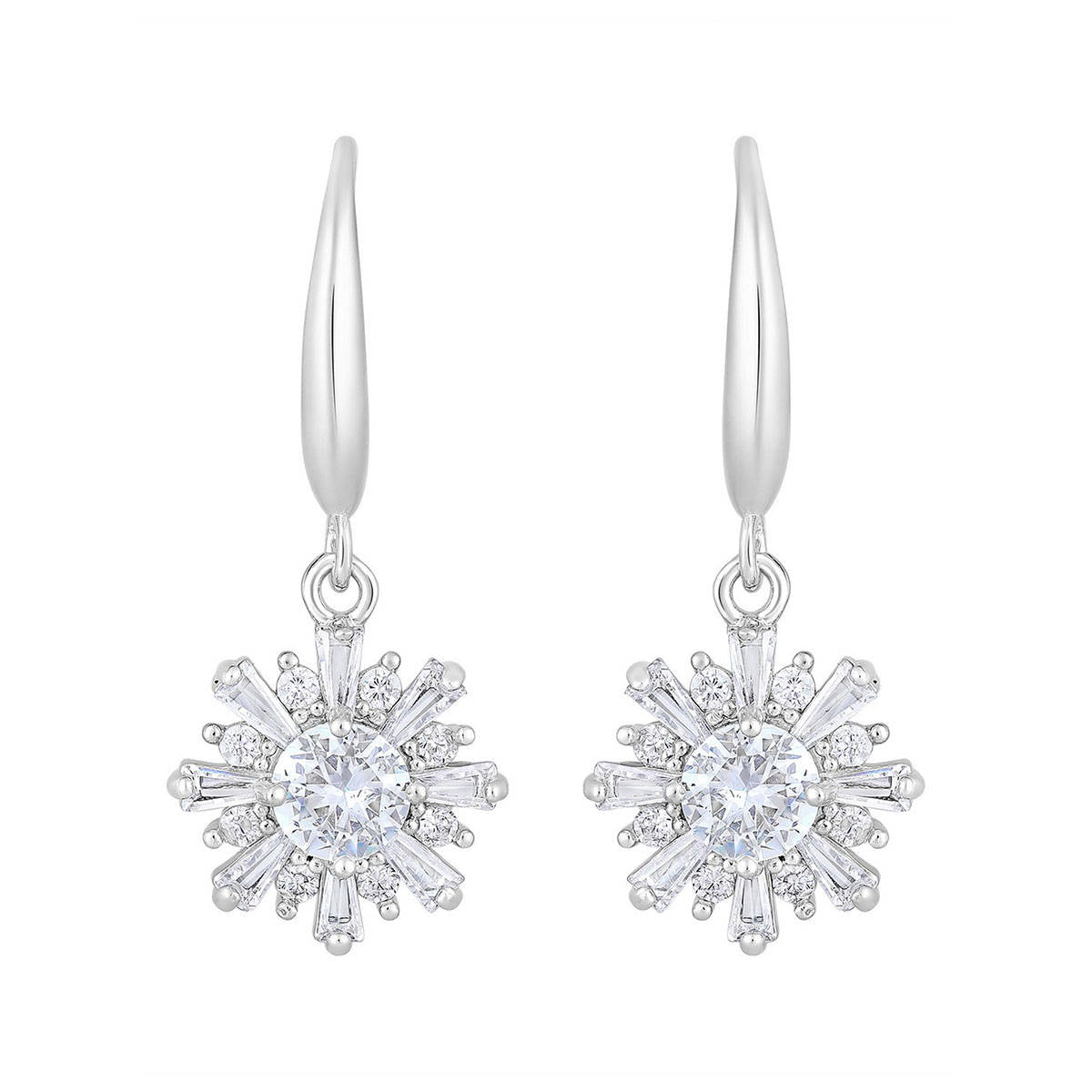 Aatmana Rhodium-Plated and Ad Studded Floral Drop Earrings