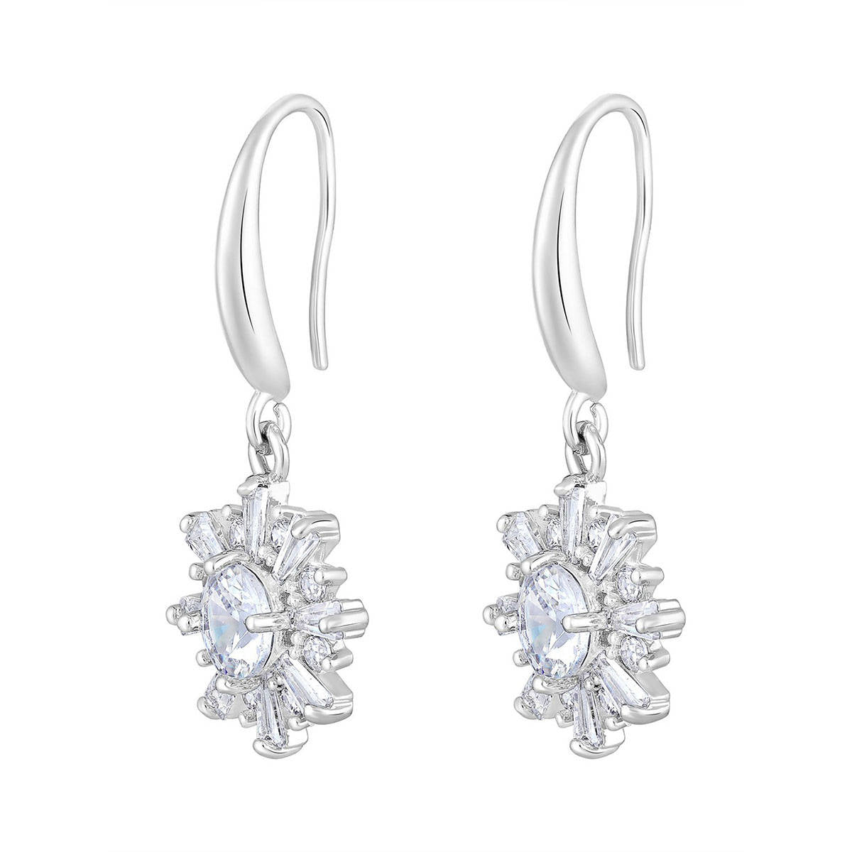 Aatmana Rhodium-Plated and Ad Studded Floral Drop Earrings