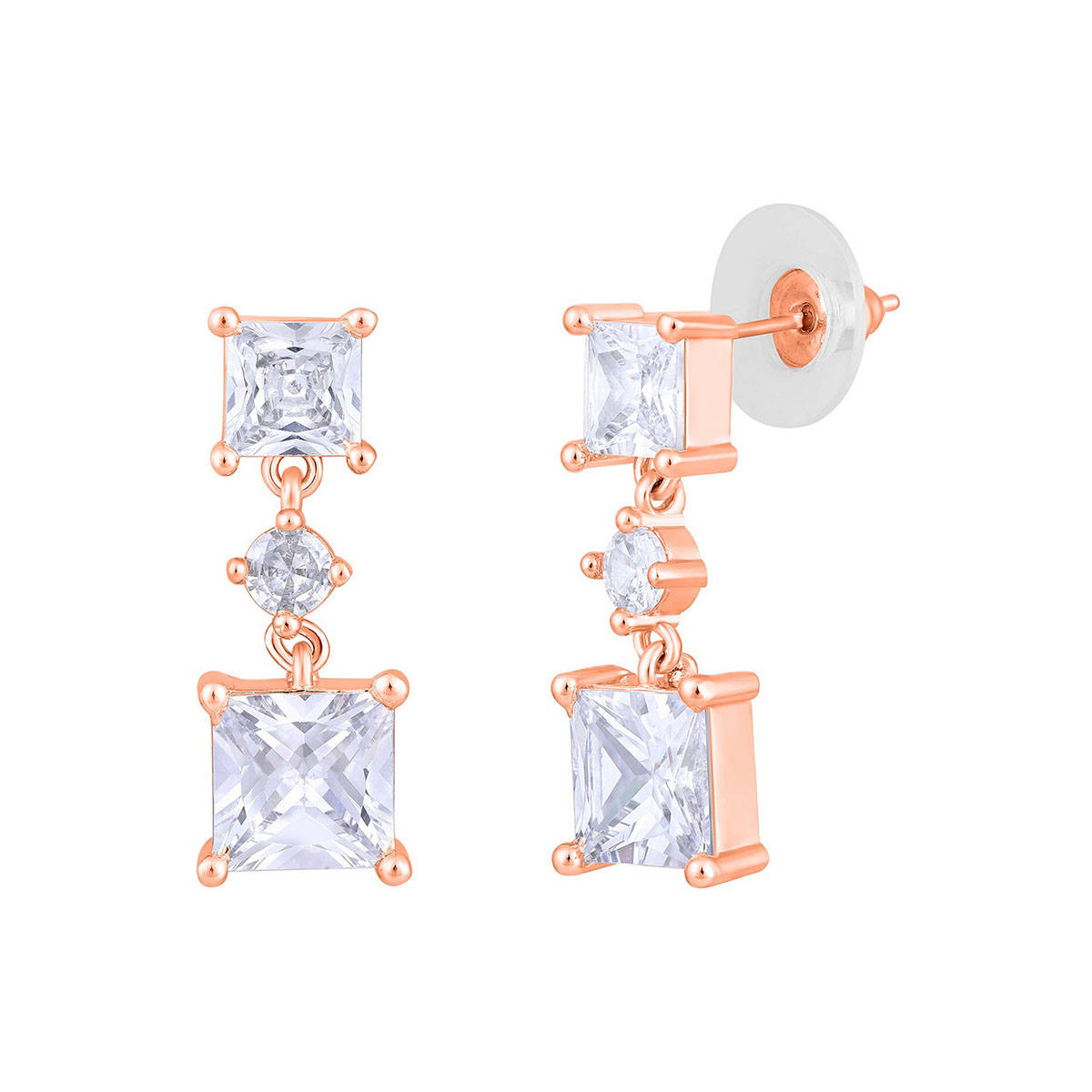 Aatmana Rose Gold Plated and White Crystal Studdd Square Shape Drop Earrings