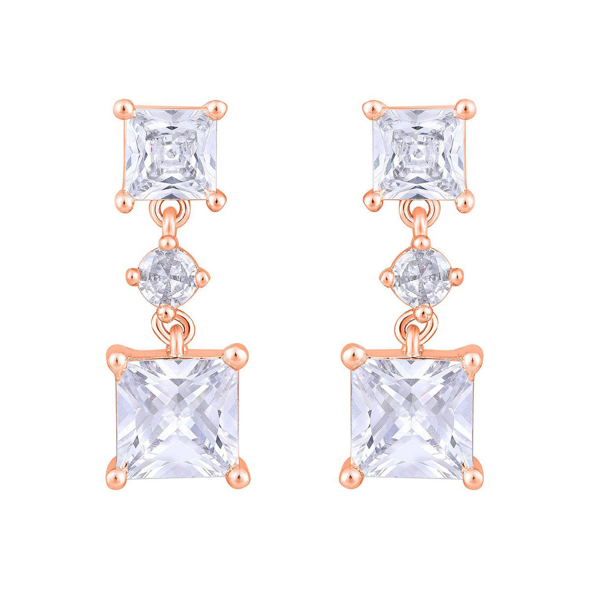 Aatmana Rose Gold Plated and White Crystal Studdd Square Shape Drop Earrings