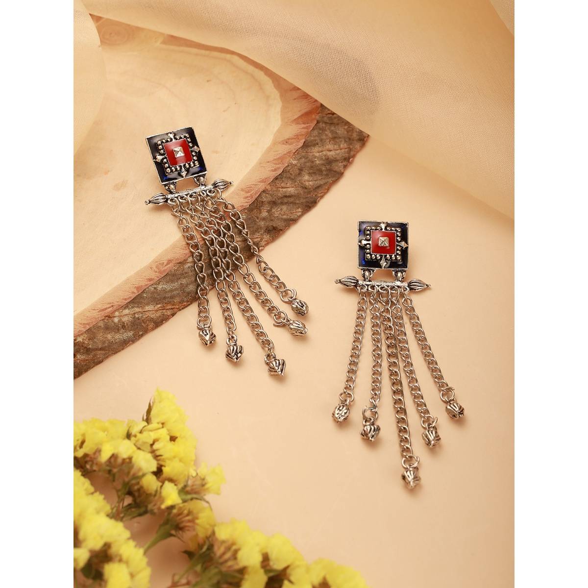 Aatmana Silver-Toned Contemporary Drop Earrings