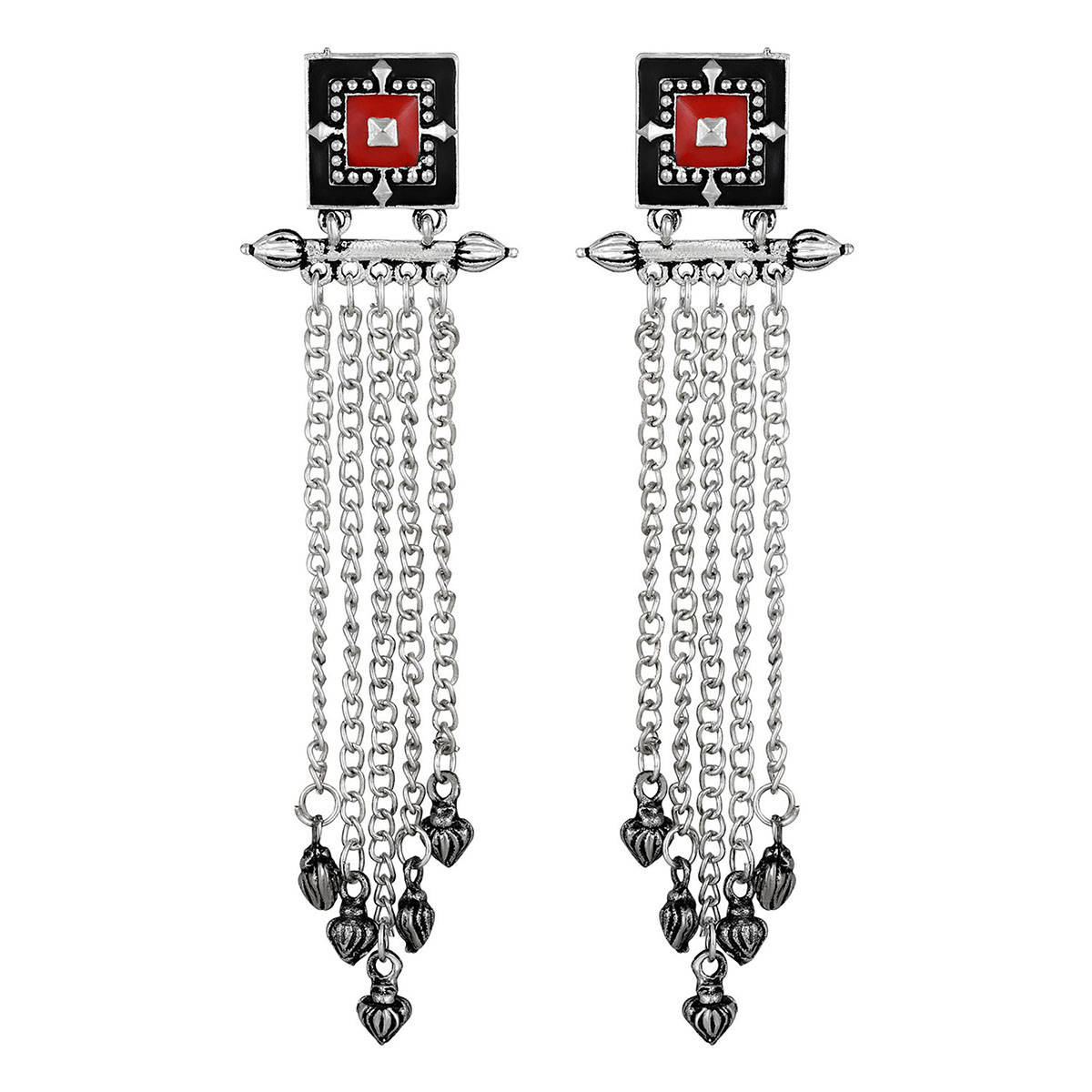 Aatmana Silver-Toned Contemporary Drop Earrings