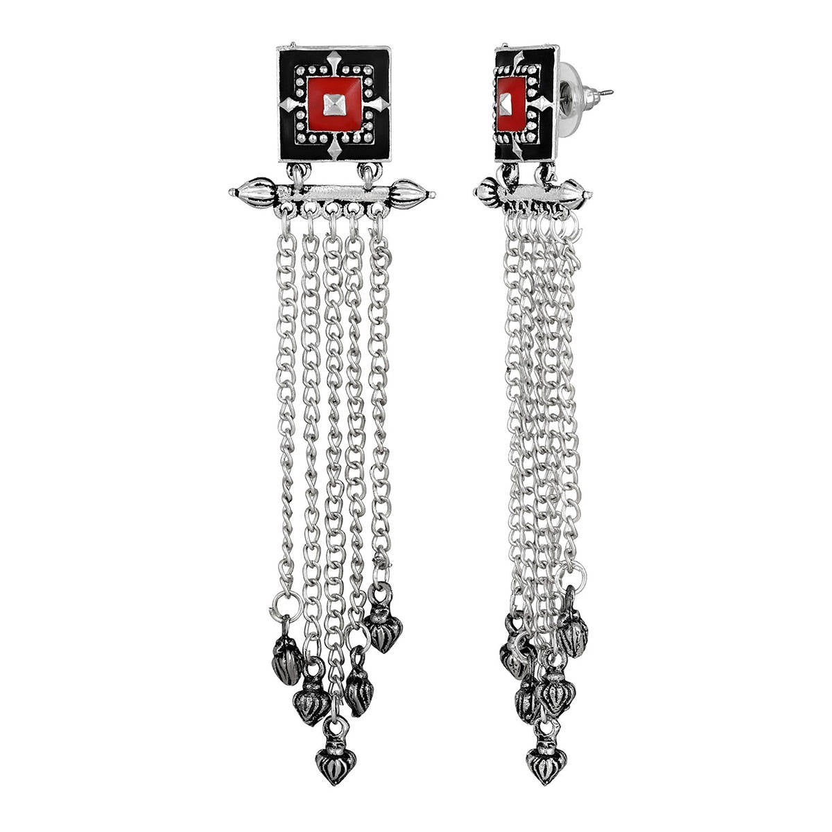 Aatmana Silver-Toned Contemporary Drop Earrings
