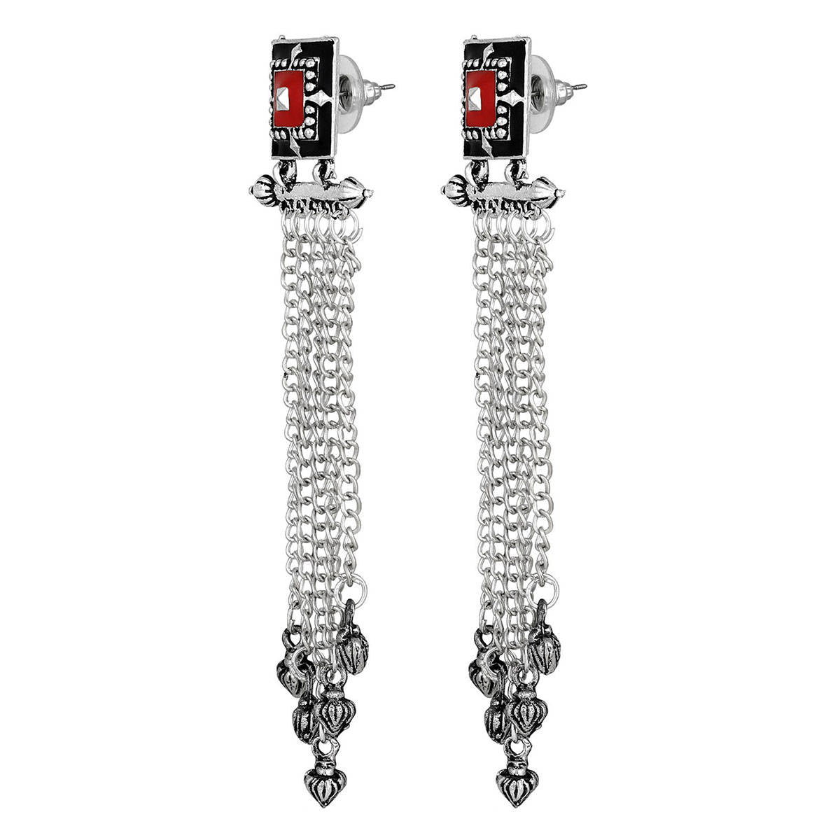Aatmana Silver-Toned Contemporary Drop Earrings