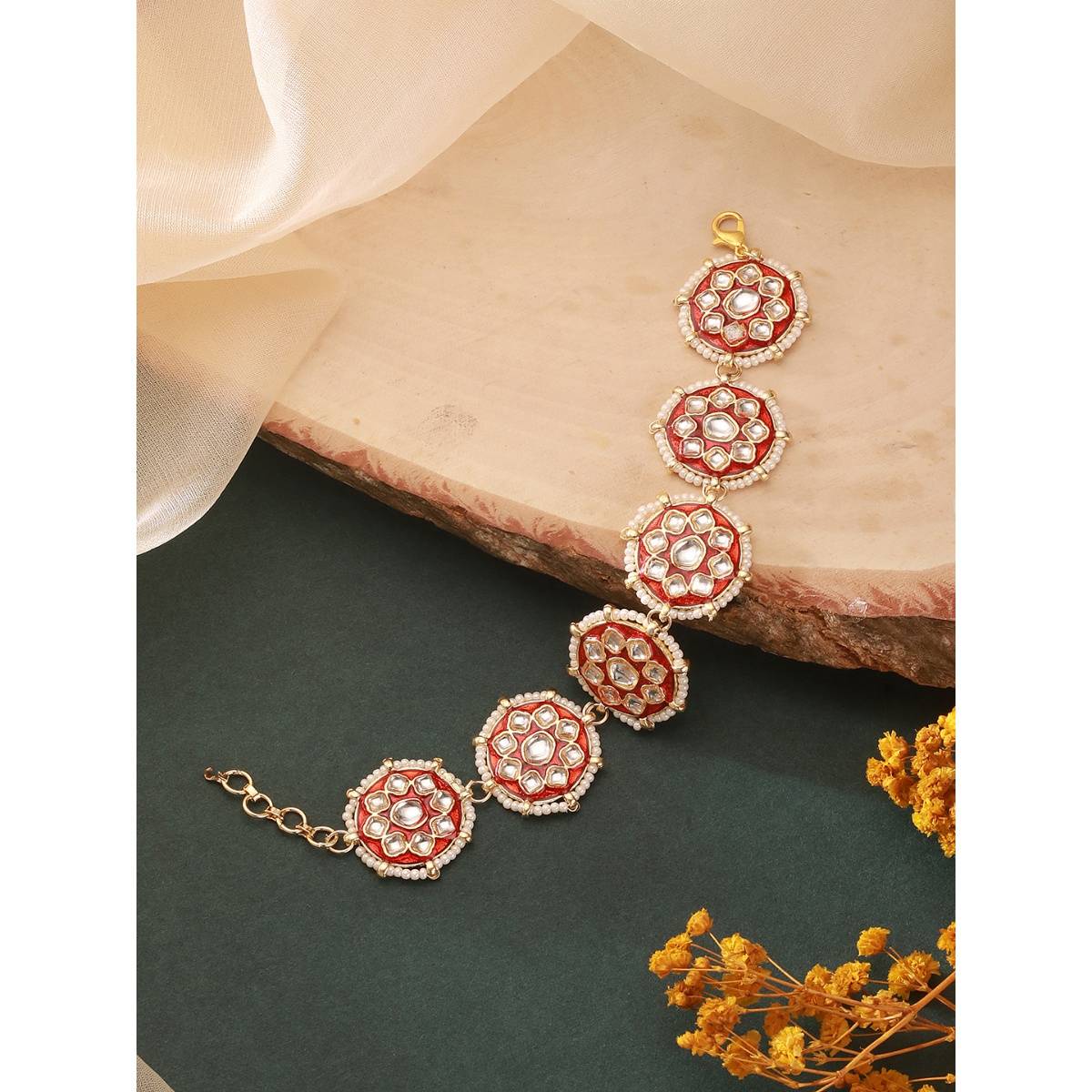 Aatmana Gold-Plated Kundan Studded and Maroon Meenakari Matha Patti · One Size