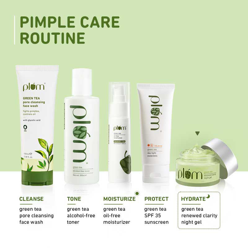 Plum Green Tea Night Gel Cream With Glycolic Acid, Fights Acne For Clear,Oil-Free,YouthfulSkin (50ml)