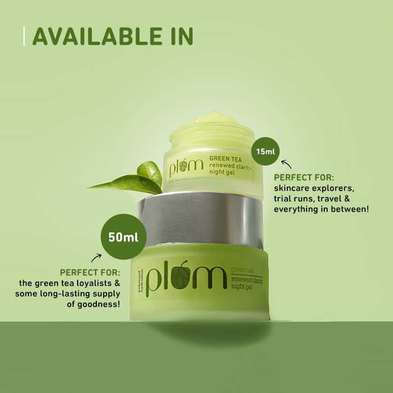 Plum Green Tea Night Gel Cream With Glycolic Acid, Fights Acne For Clear,Oil-Free,YouthfulSkin (50ml)